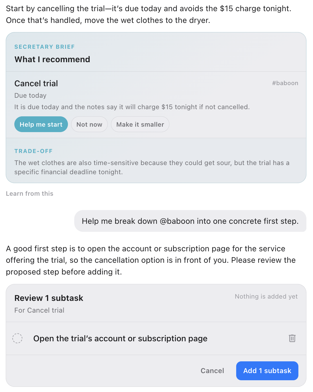 Help me start action feature demonstration